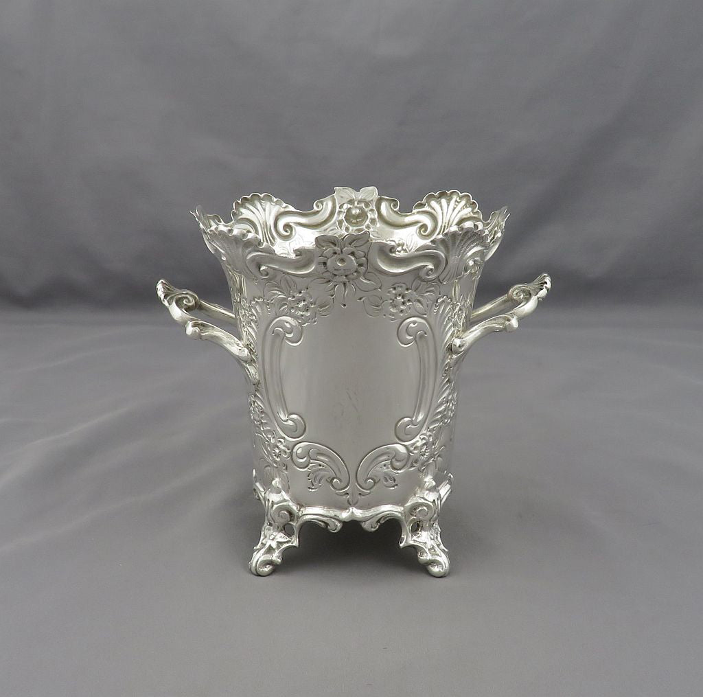 Pair of Edwardian Sterling Silver Cachepots - JH Tee Antiques