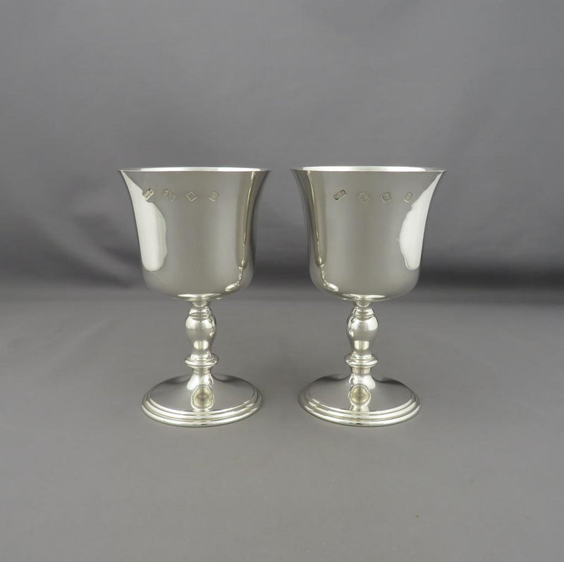 Pair English Sterling Silver Goblets