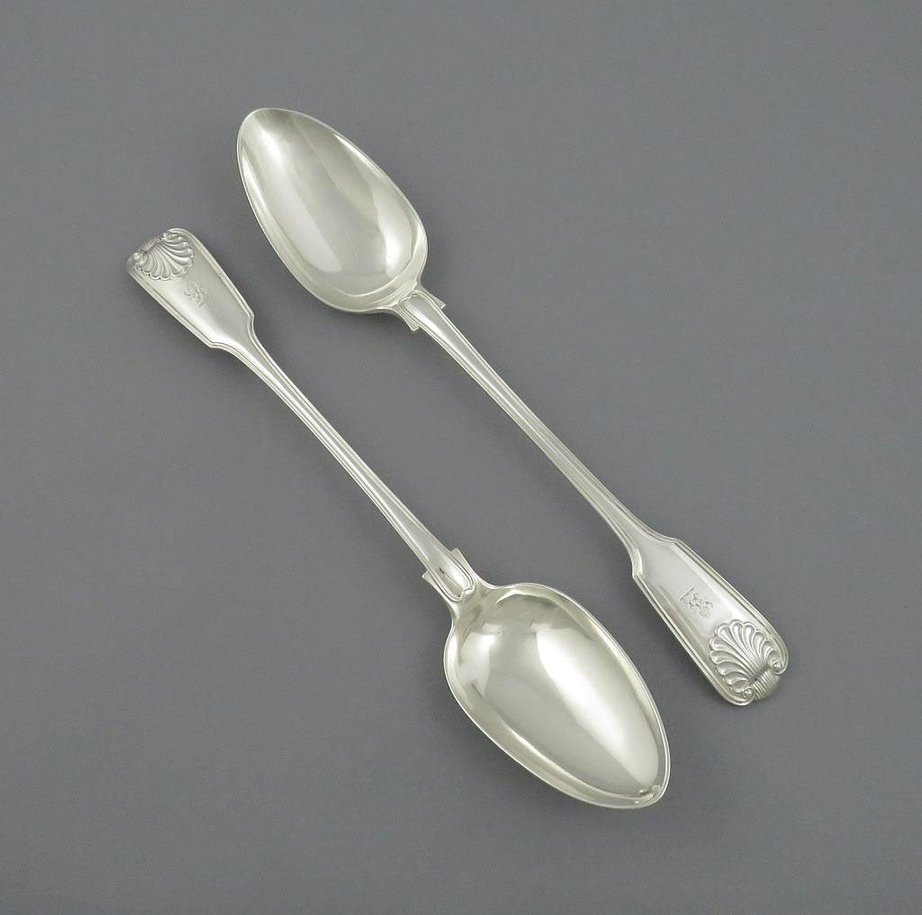 Pair of Fiddle Thread and Shell Stuffing Spoons - JH Tee Antiques