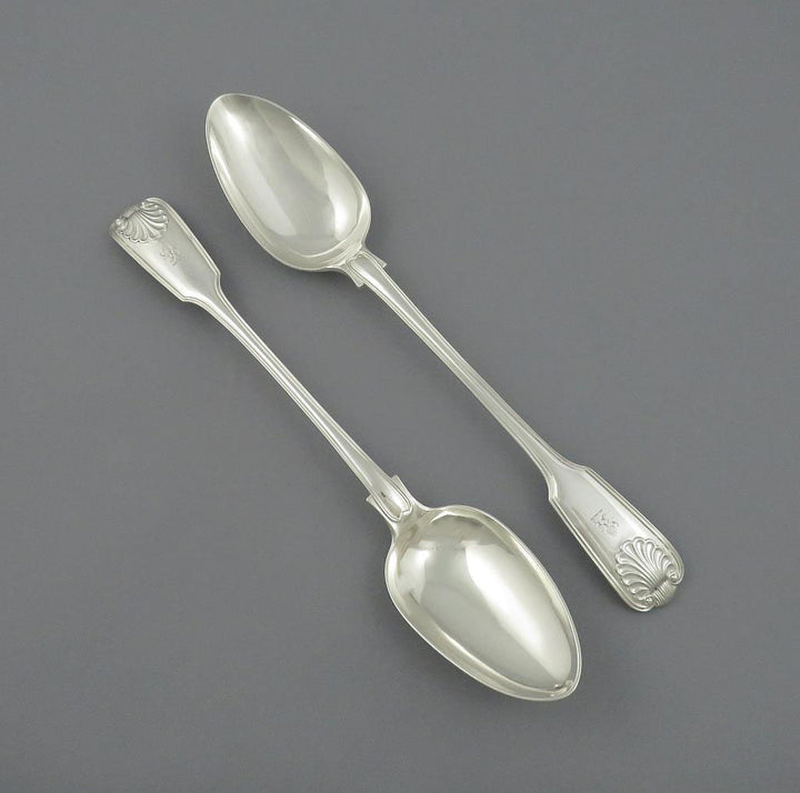 Pair of Fiddle Thread and Shell Stuffing Spoons - JH Tee Antiques