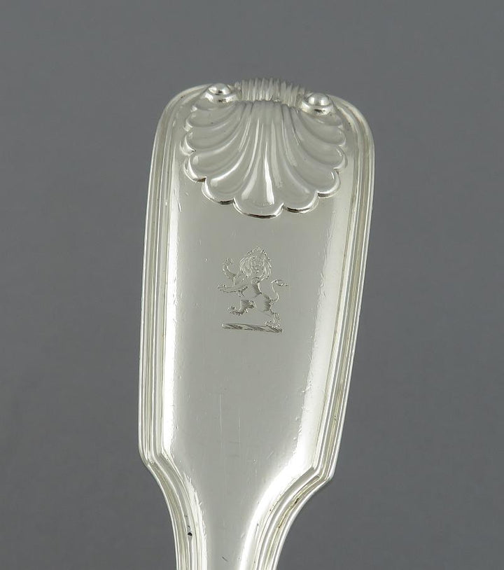 Pair of Fiddle Thread and Shell Stuffing Spoons - JH Tee Antiques