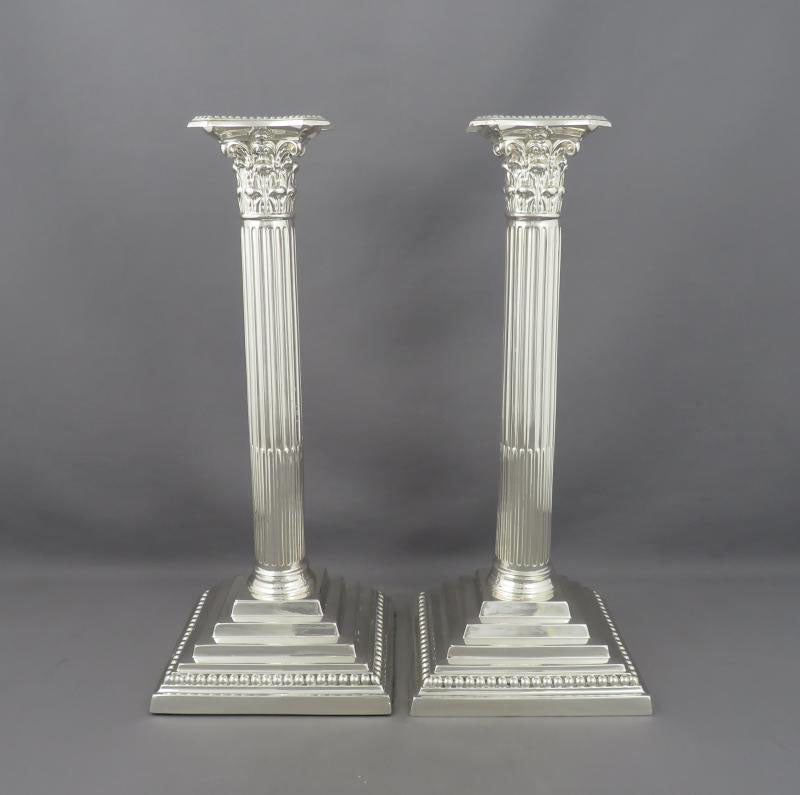 Pair of Corinthiam Column Candlesticks - JH Tee Antiques
