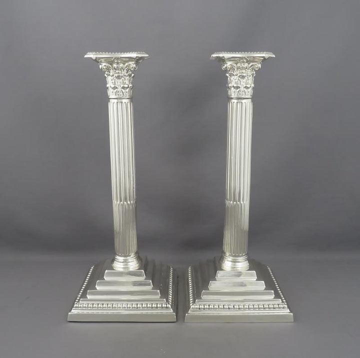 Pair of Corinthiam Column Candlesticks - JH Tee Antiques