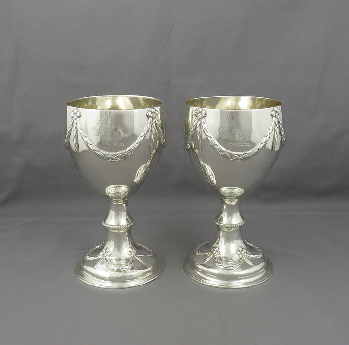 Pair of George III Sterling Silver Goblets - JH Tee Antiques