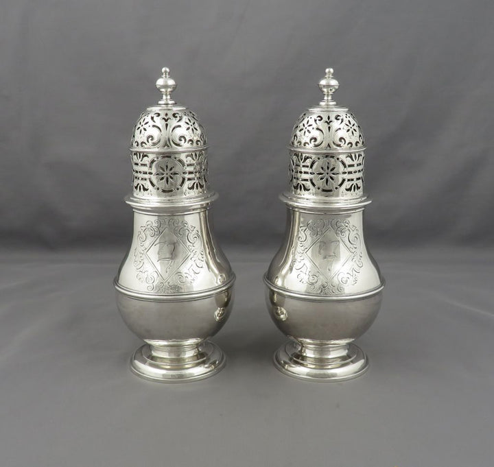 Pair Queen Anne Sterling Silver Sugar Casters - JH Tee Antiques