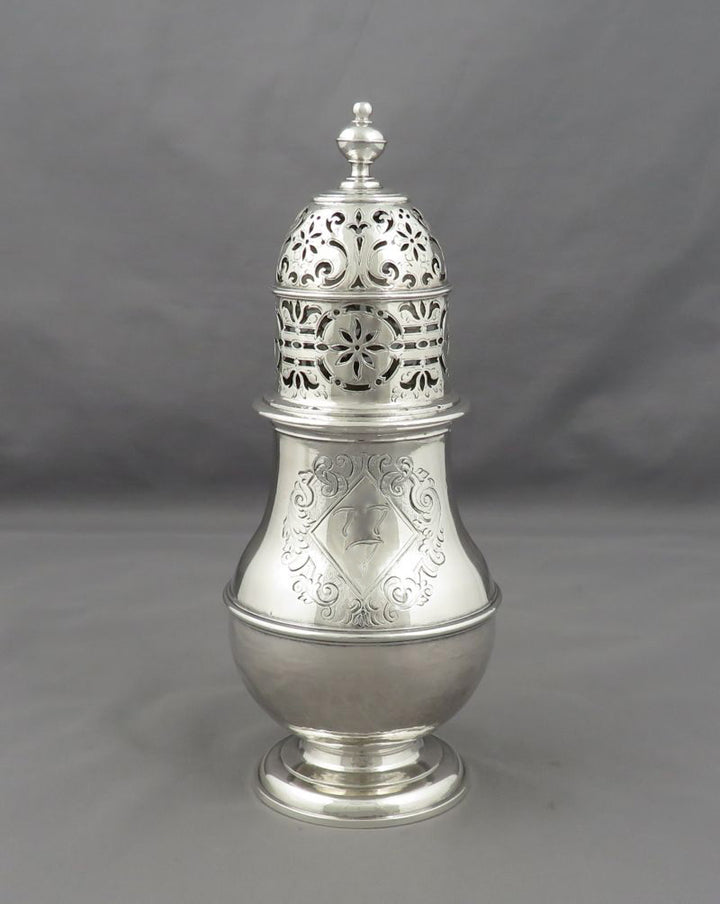 Pair Queen Anne Sterling Silver Sugar Casters - JH Tee Antiques