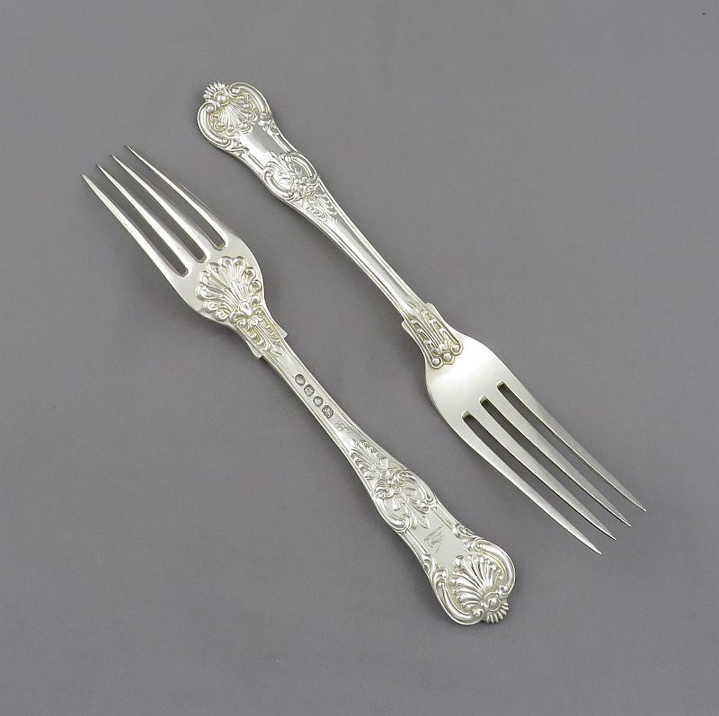 Pair of Queens Pattern Silver Dessert Forks - JH Tee Antiques
