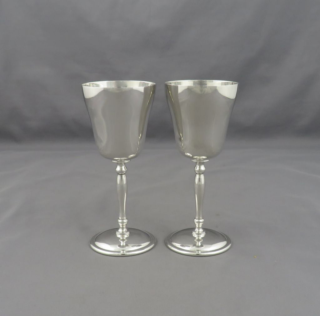 Pair English Sterling Silver Goblets - JH Tee Antiques