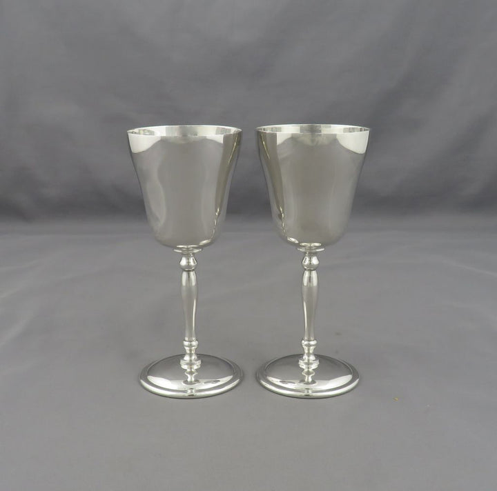 Pair English Sterling Silver Goblets - JH Tee Antiques