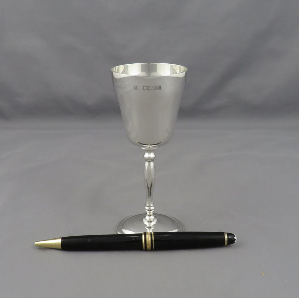 Pair English Sterling Silver Goblets - JH Tee Antiques
