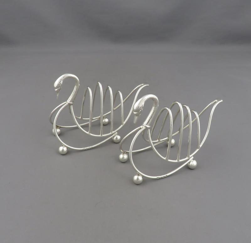 Pair of Silver Swan Toast Racks - JH Tee Antiques