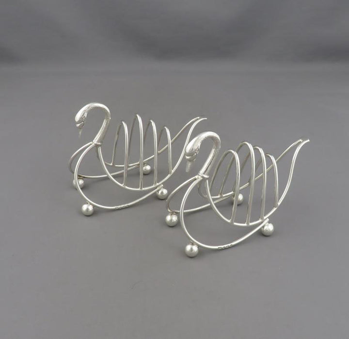 Pair of Silver Swan Toast Racks - JH Tee Antiques