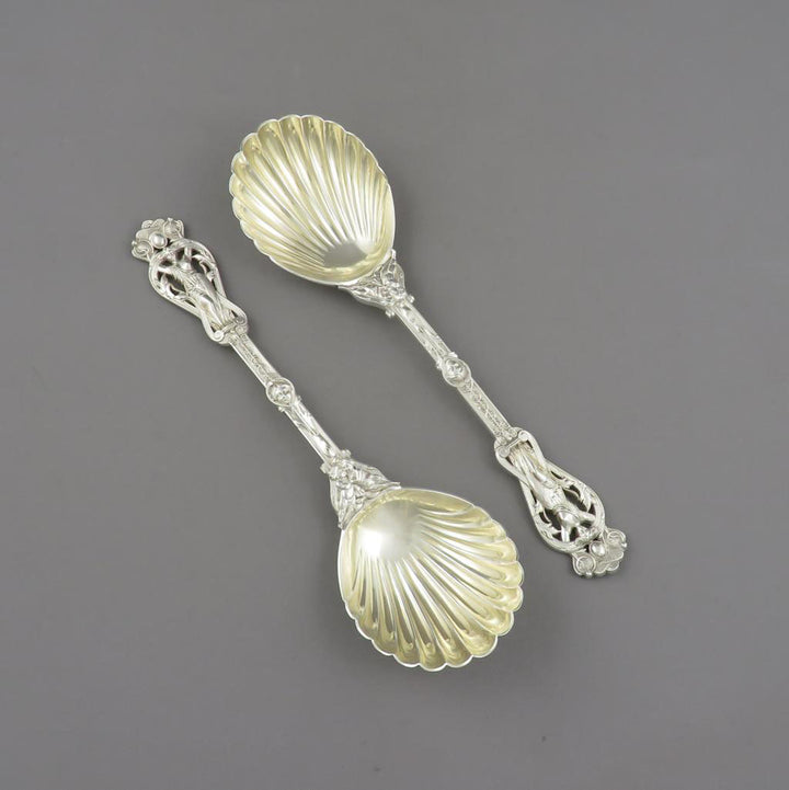 Pair of Francis Higgins Silver Berry Spoons - JH Tee Antiques