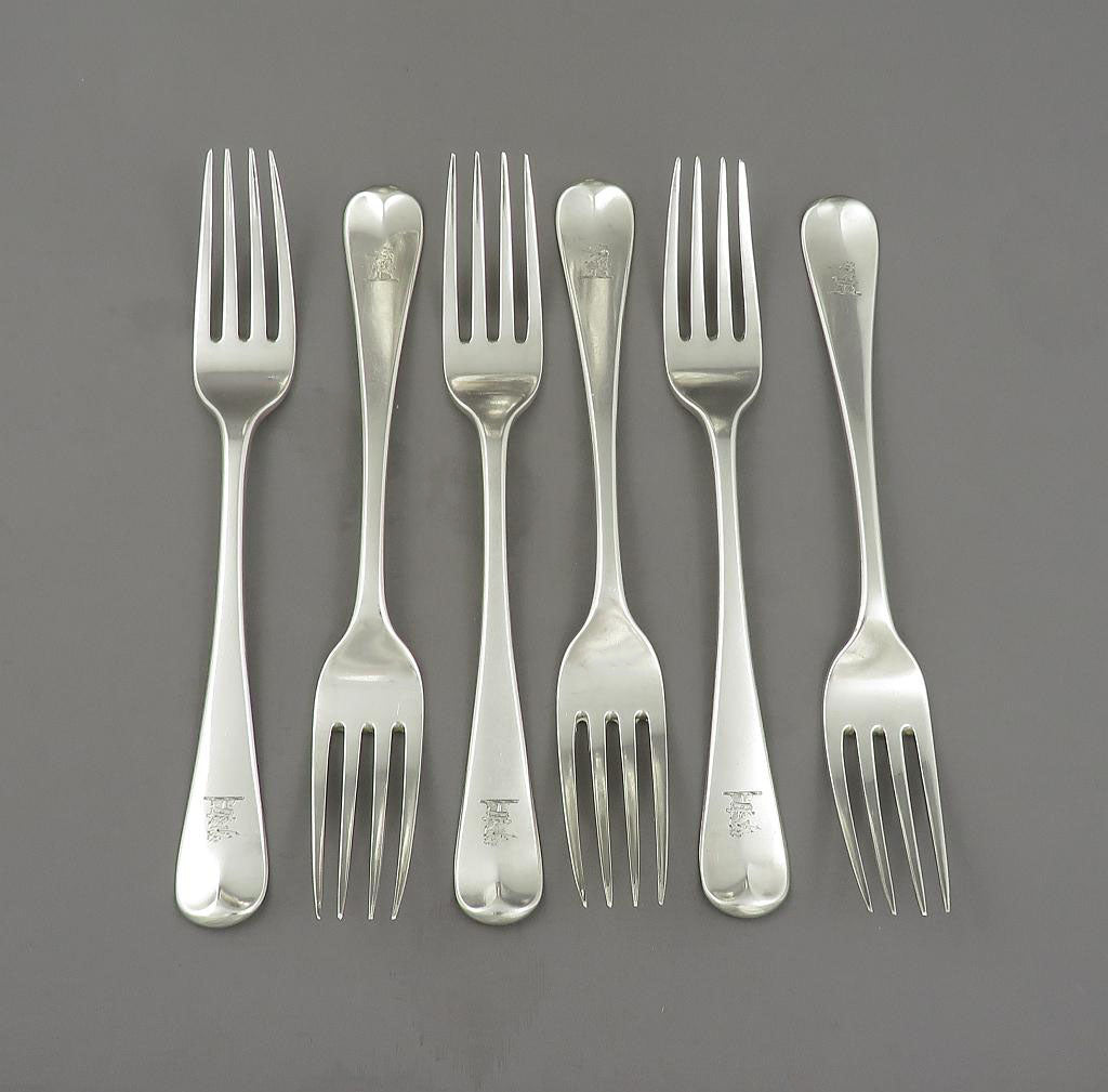 6 Paul Storr Sterling Silver Table Forks - JH Tee Antiques