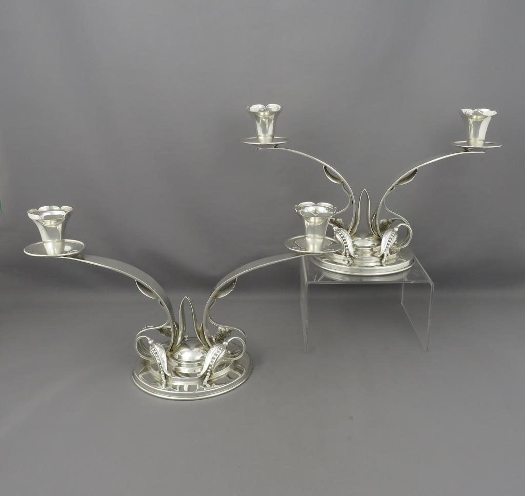 Pair of Poul Petersen Silver Candelabra - JH Tee Antiques