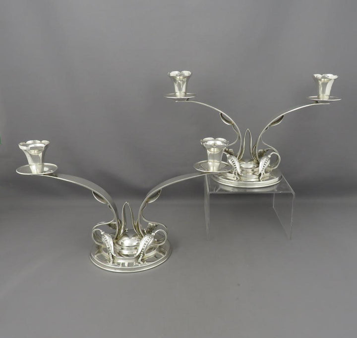 Pair of Poul Petersen Silver Candelabra - JH Tee Antiques