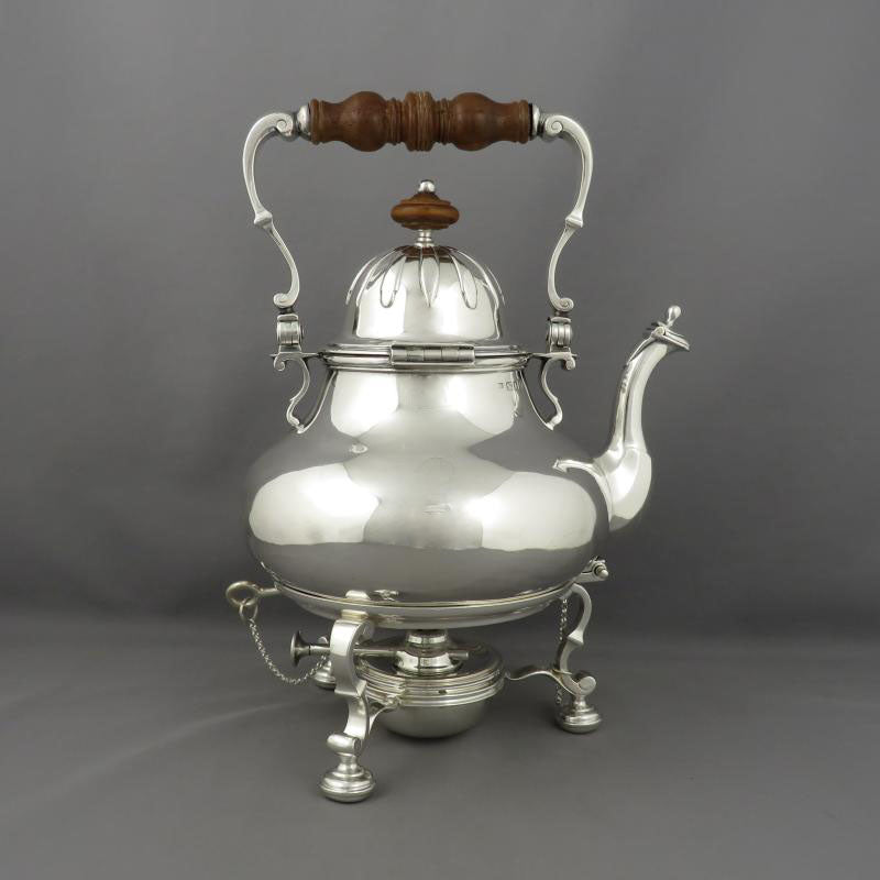 Queen Anne Stlye Silver Kettle on Stand - JH Tee Antiques
