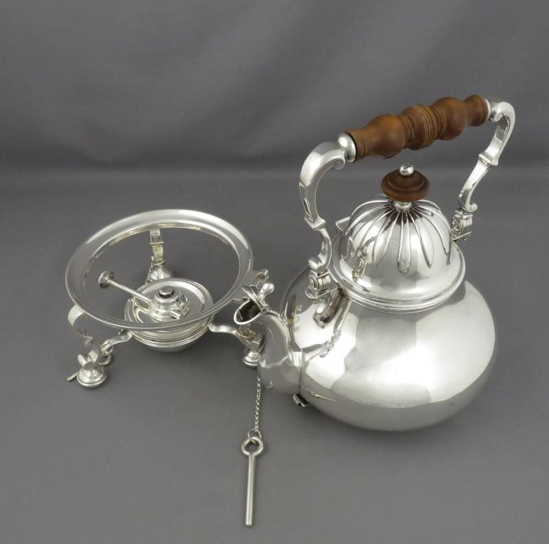 Queen Anne Stlye Silver Kettle on Stand - JH Tee Antiques