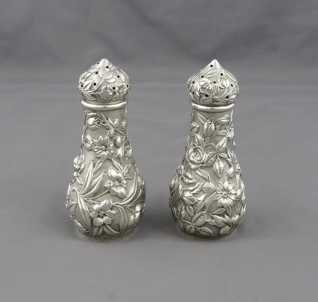 Repousse Silver Pepper Pots - JH Tee Antiques