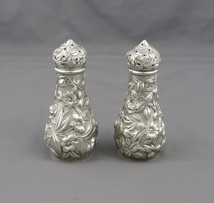 Repousse Silver Pepper Pots - JH Tee Antiques