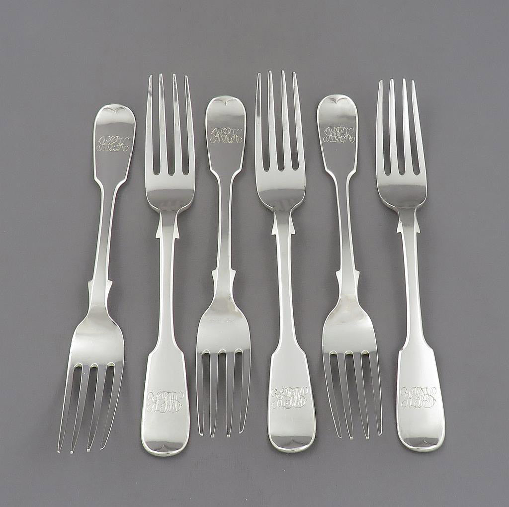 Robert Hendery Silver Fiddle Pattern Dessert Forks - JH Tee Antiques