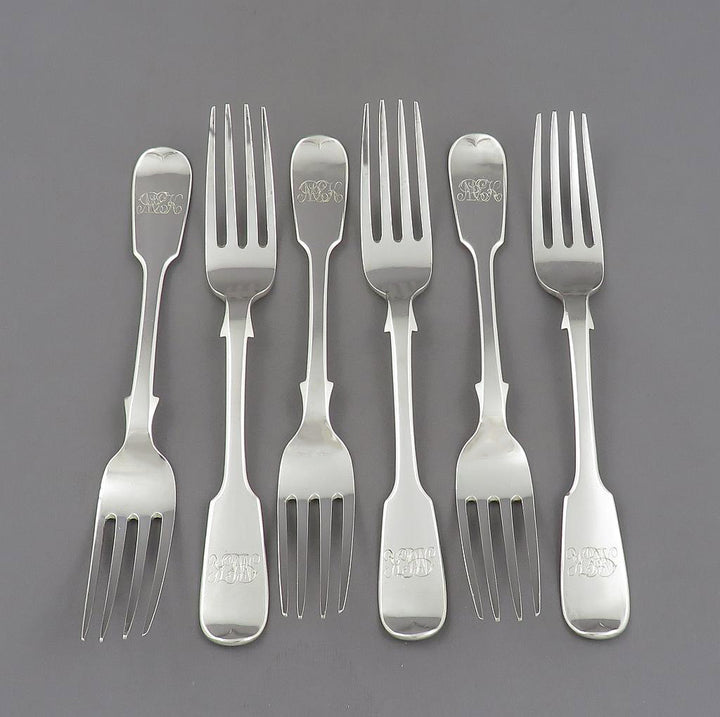 Robert Hendery Silver Fiddle Pattern Dessert Forks - JH Tee Antiques