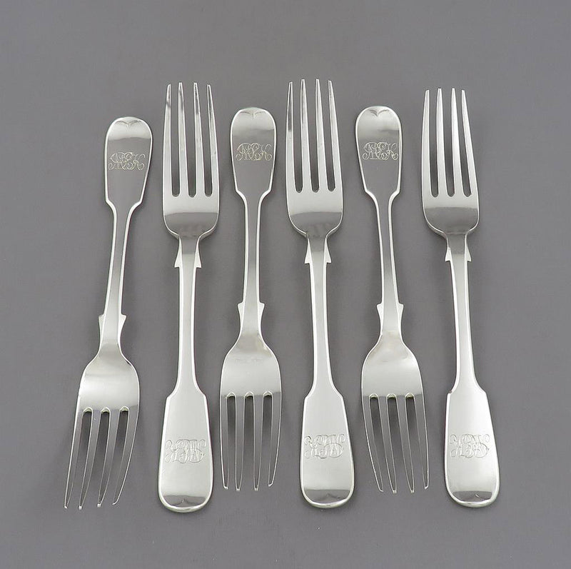 Robert Hendery Silver Fiddle Pattern Dessert Forks - JH Tee Antiques