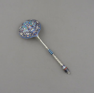 Russian Silver Cloisonné Enamel Spoon - JH Tee Antiques