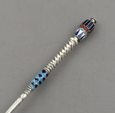 Russian Silver Cloisonné Enamel Spoon - JH Tee Antiques