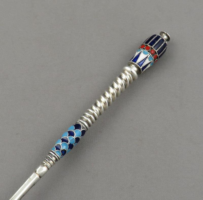 Russian Silver Cloisonné Enamel Spoon - JH Tee Antiques