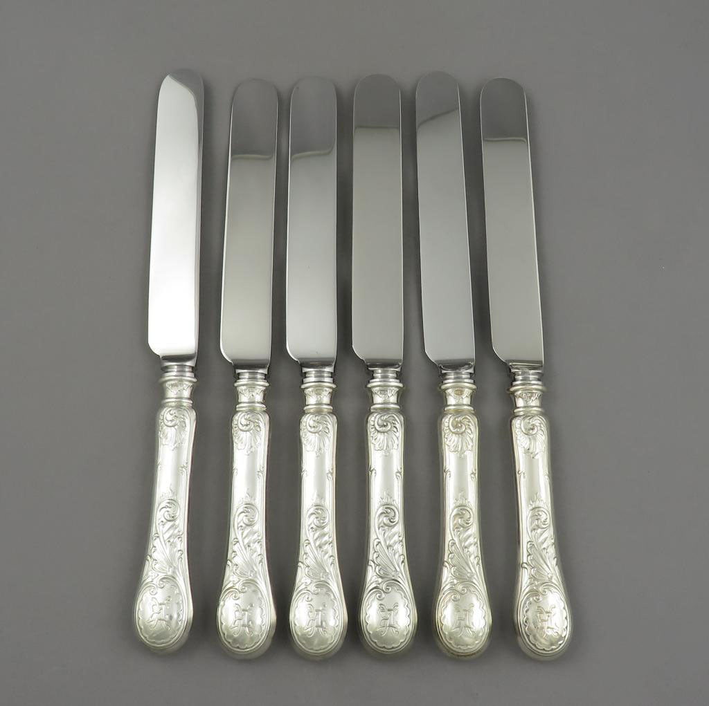 6 Russian Silver Dinner Knives - JH Tee Antiques