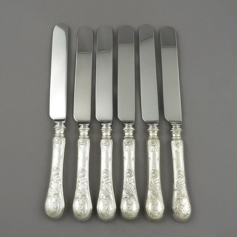 6 Russian Silver Dinner Knives - JH Tee Antiques