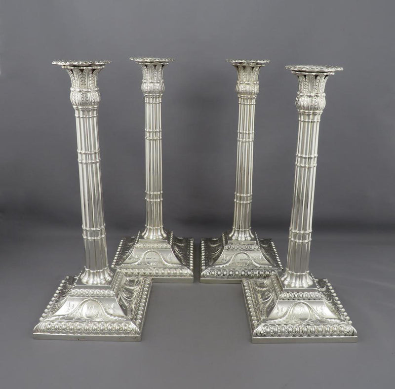 Set of Four George III Silver Candlesticks - JH Tee Antiques