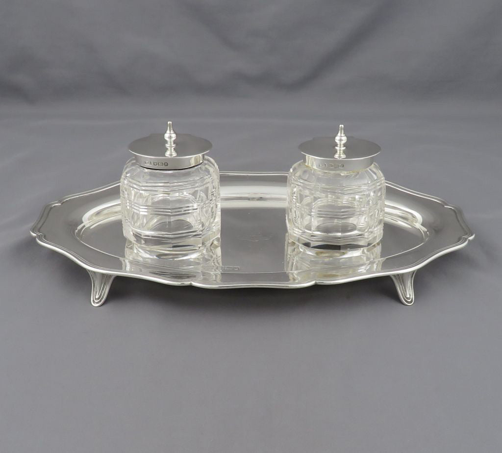Edwardian Sterling Silver Inkstand - JH Tee Antiques