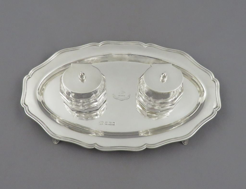 Edwardian Sterling Silver Inkstand - JH Tee Antiques