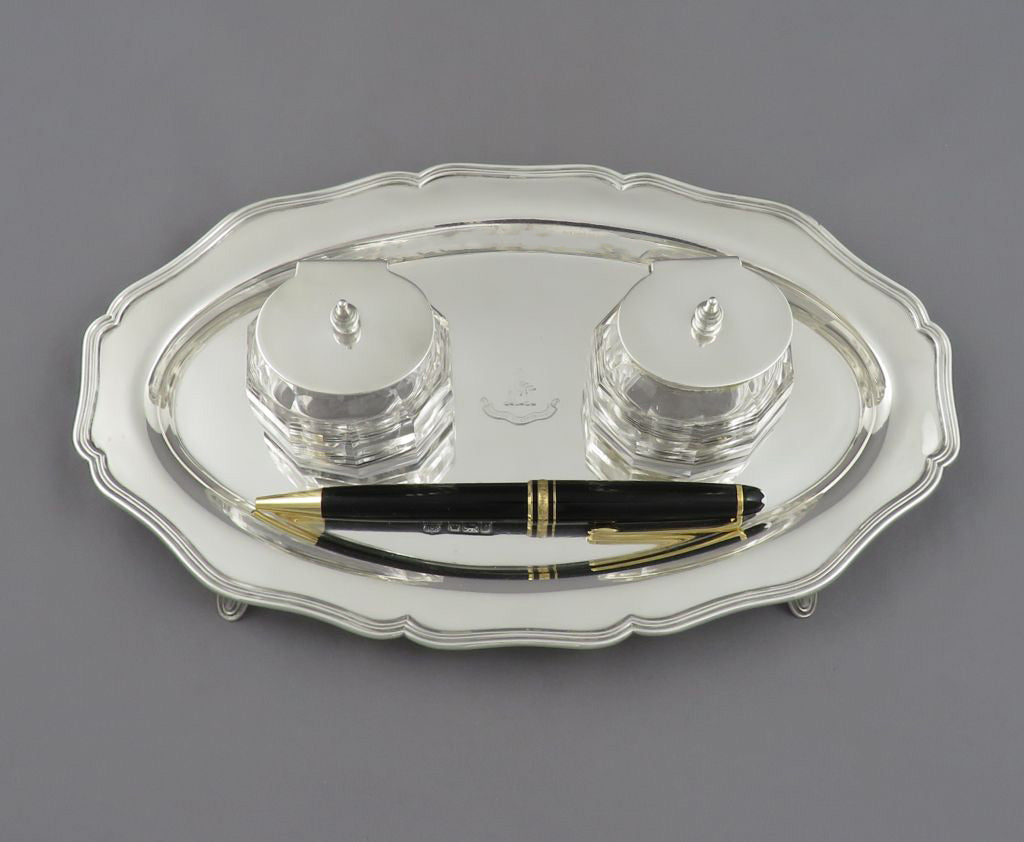 Edwardian Sterling Silver Inkstand - JH Tee Antiques