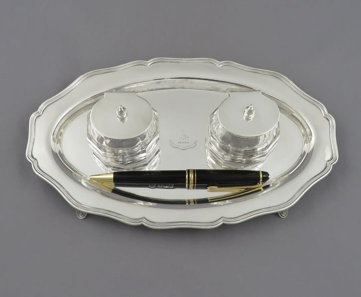 Edwardian Sterling Silver Inkstand - JH Tee Antiques