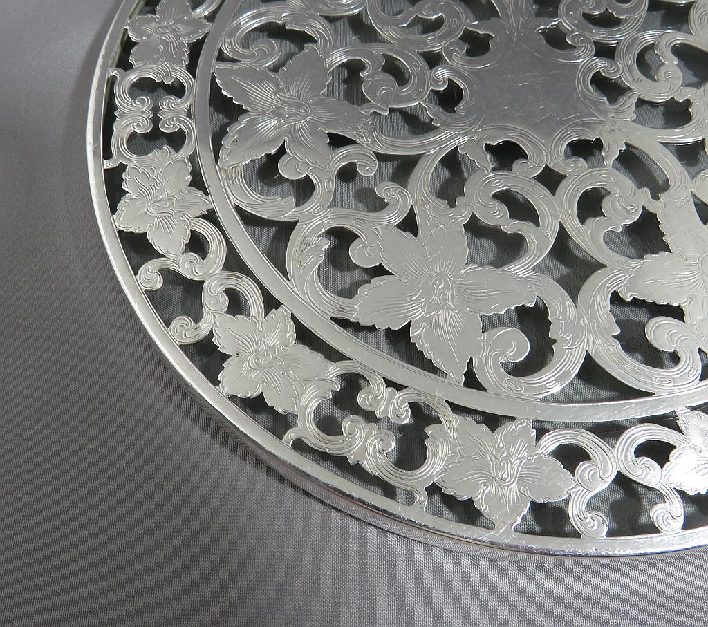 American Sterling Silver Overlay Trivet - JH Tee Antiques