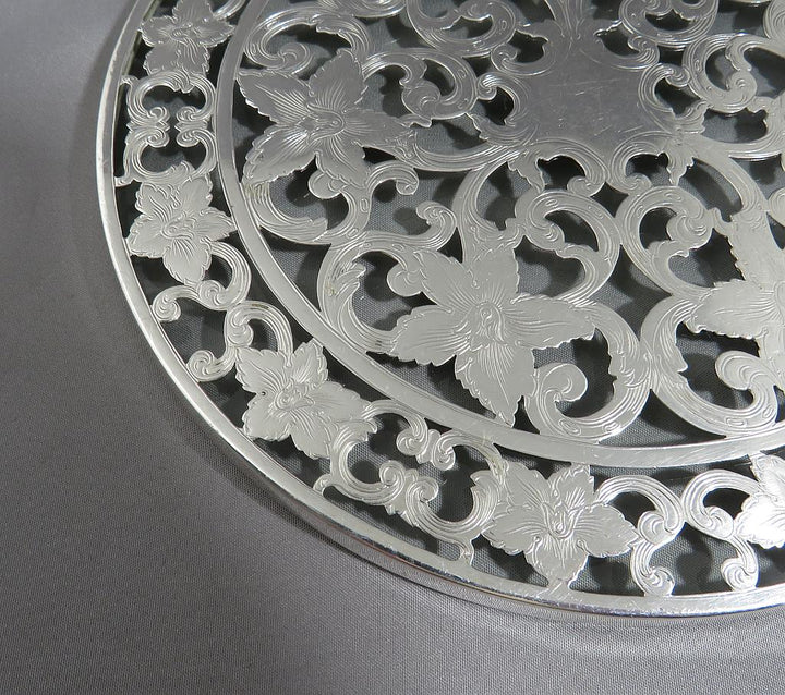American Sterling Silver Overlay Trivet - JH Tee Antiques