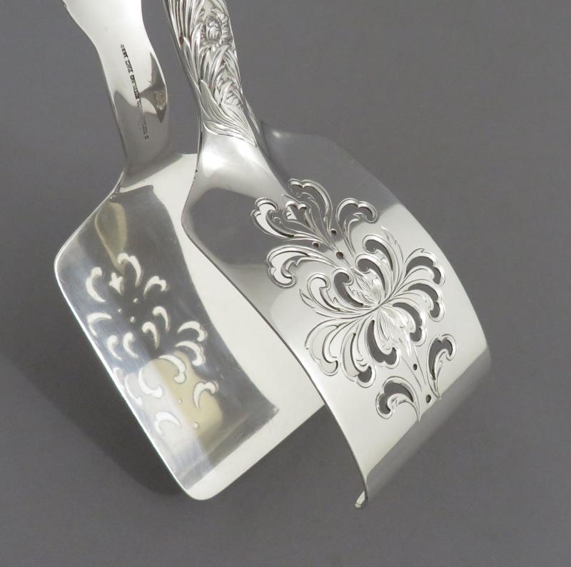 Tiffany Chrysanthemum Silver Asparagus Tongs - JH Tee Antiques