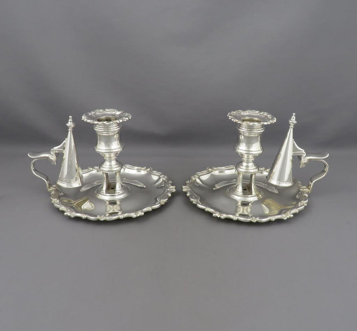 Pair of Victorian Silver Chambersticks - JH Tee Antiques