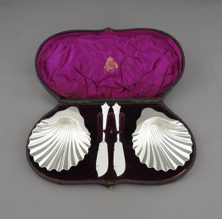 Pair of Victorian Silver Butter Shells - JH Tee Antiques