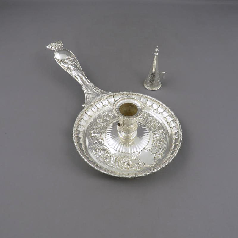 Ornate Victorian Sterling Silver Chamberstick - JH Tee Antiques