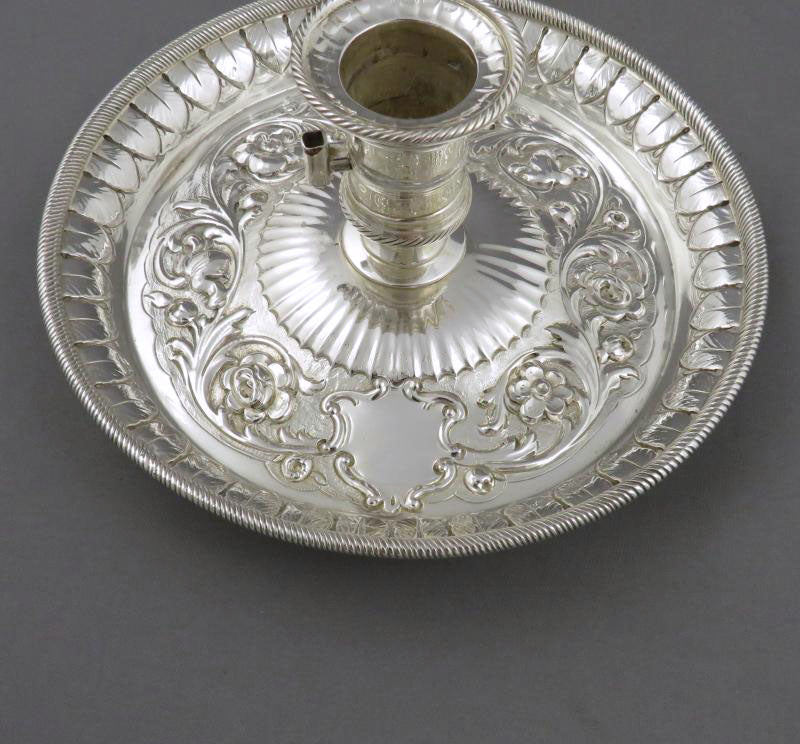 Ornate Victorian Sterling Silver Chamberstick - JH Tee Antiques