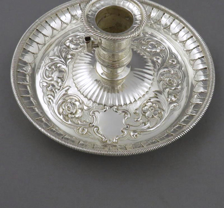 Ornate Victorian Sterling Silver Chamberstick - JH Tee Antiques