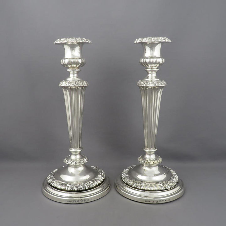 Pair of George IV Sterling Silver Candlesticks - JH Tee Antiques
