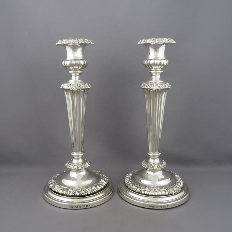 Pair of George IV Sterling Silver Candlesticks - JH Tee Antiques