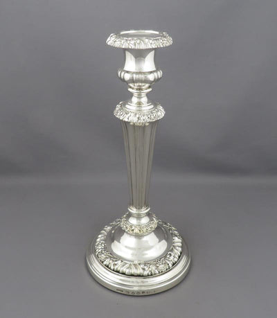 Pair of George IV Sterling Silver Candlesticks - JH Tee Antiques