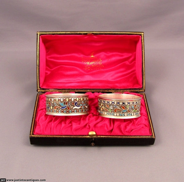 English Silver & Enamel Napkin Rings - JH Tee Antiques