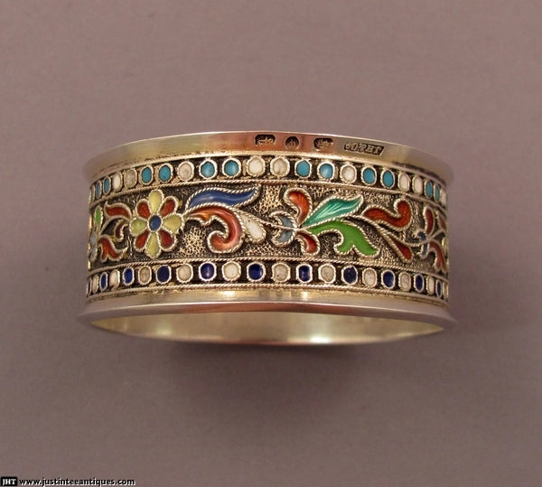 English Silver &amp; Enamel Napkin Rings - JH Tee Antiques